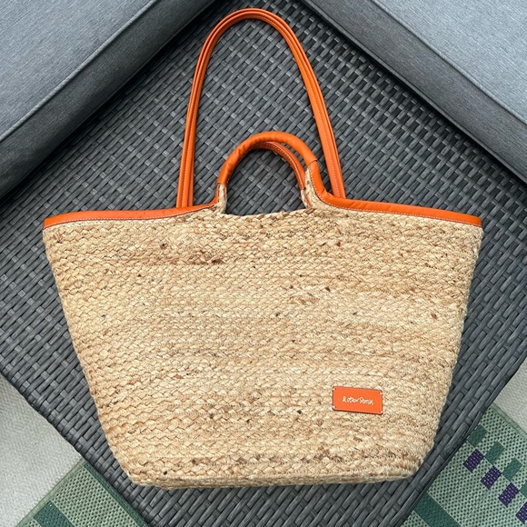 NWT & Other Stories Leather Trimmed Straw Tote - Picture 9 of 11